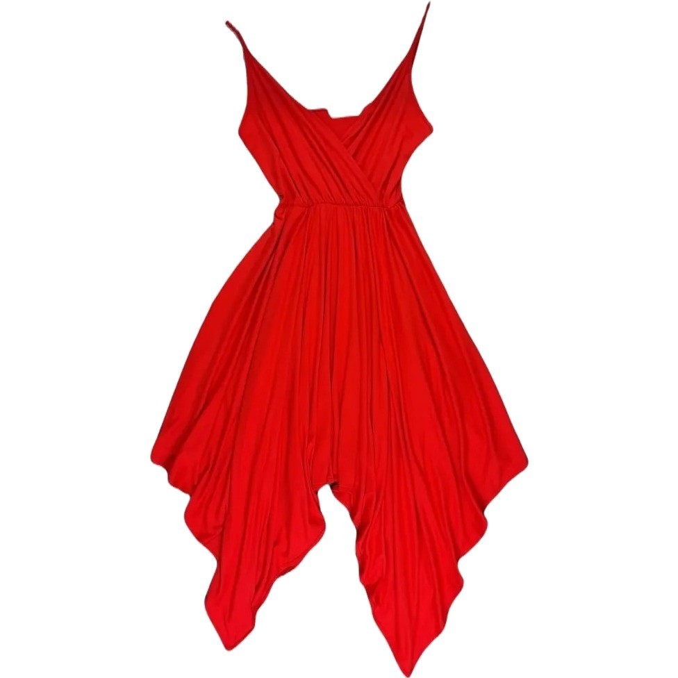 Asymmetric V Neck Strap Dress